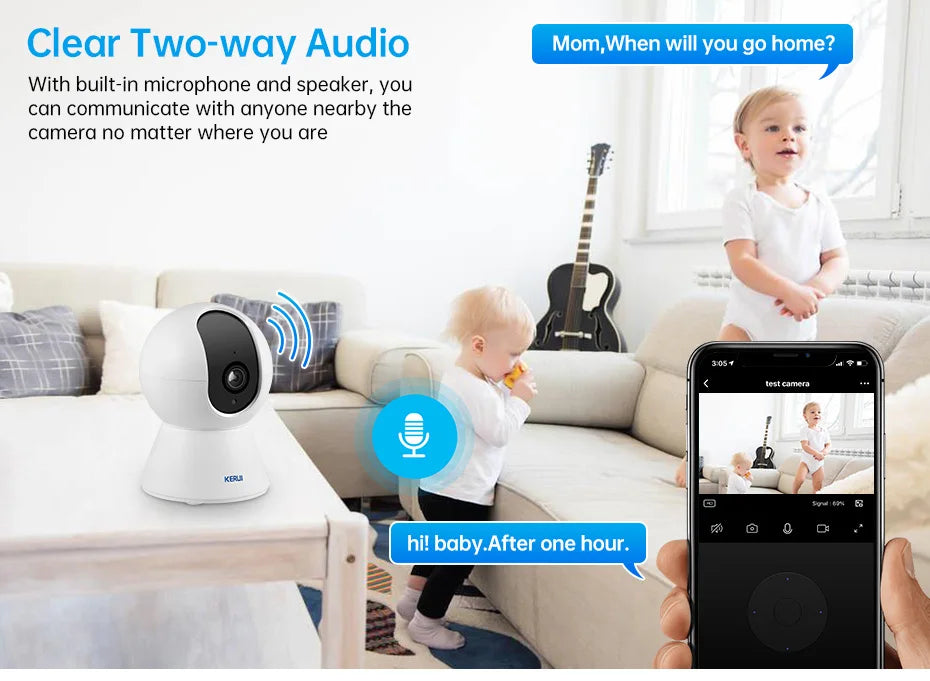 KERUI 4K Mini WiFi Indoor IP Camera – Tuya Smart Auto-Tracking CCTV