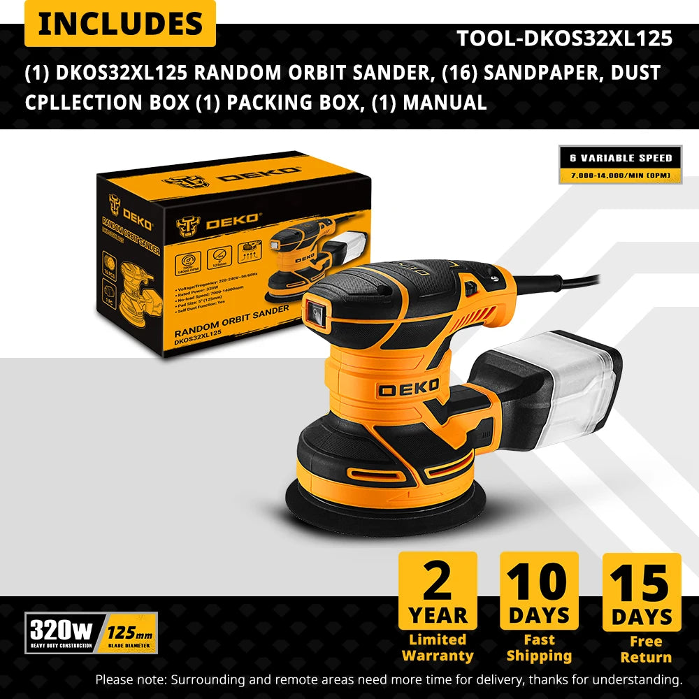 DEKO DKOS32XL125 320 W Random‑Orbit Sander