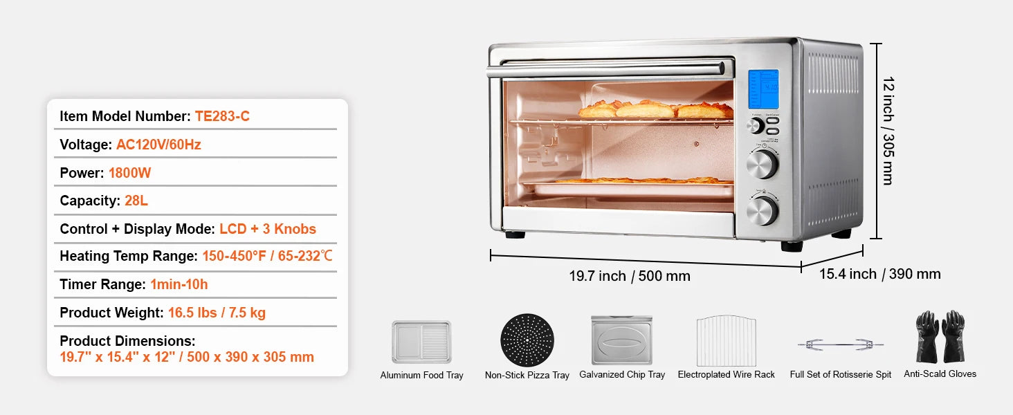 SucceBuy 10-in-1 Countertop Convection Oven 28L