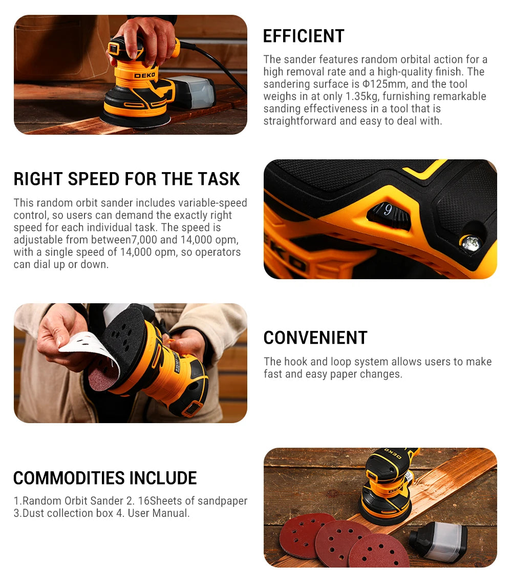 DEKO DKOS32XL125 320 W Random‑Orbit Sander