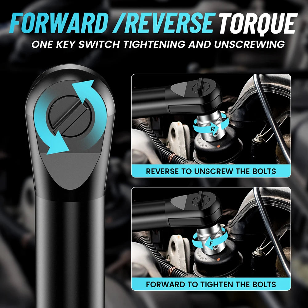 SEESII 3/8" 12V Cordless Extended Ratchet Wrench – 55Nm, 2 Batteries