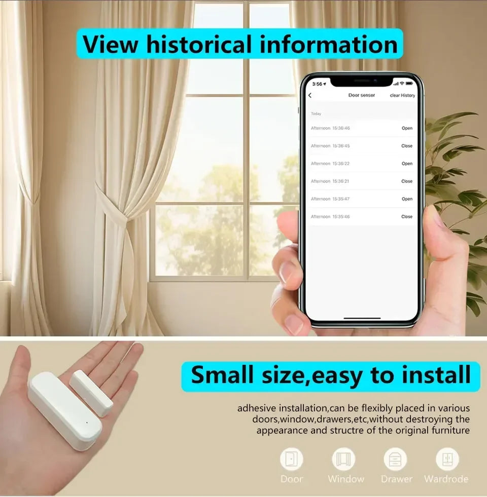 Tuya WiFi/ZigBee Smart Door & Window Sensor – Open/Close Detector