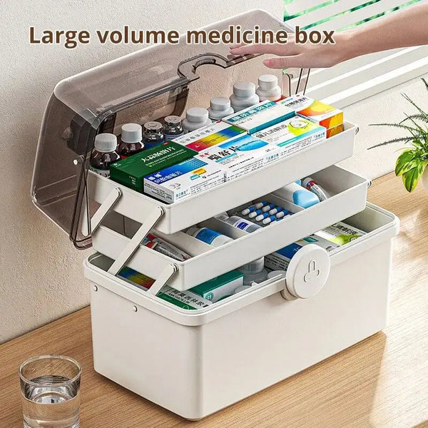 White Large Capacity Medicine Box – Multi-Layer Home Organizer