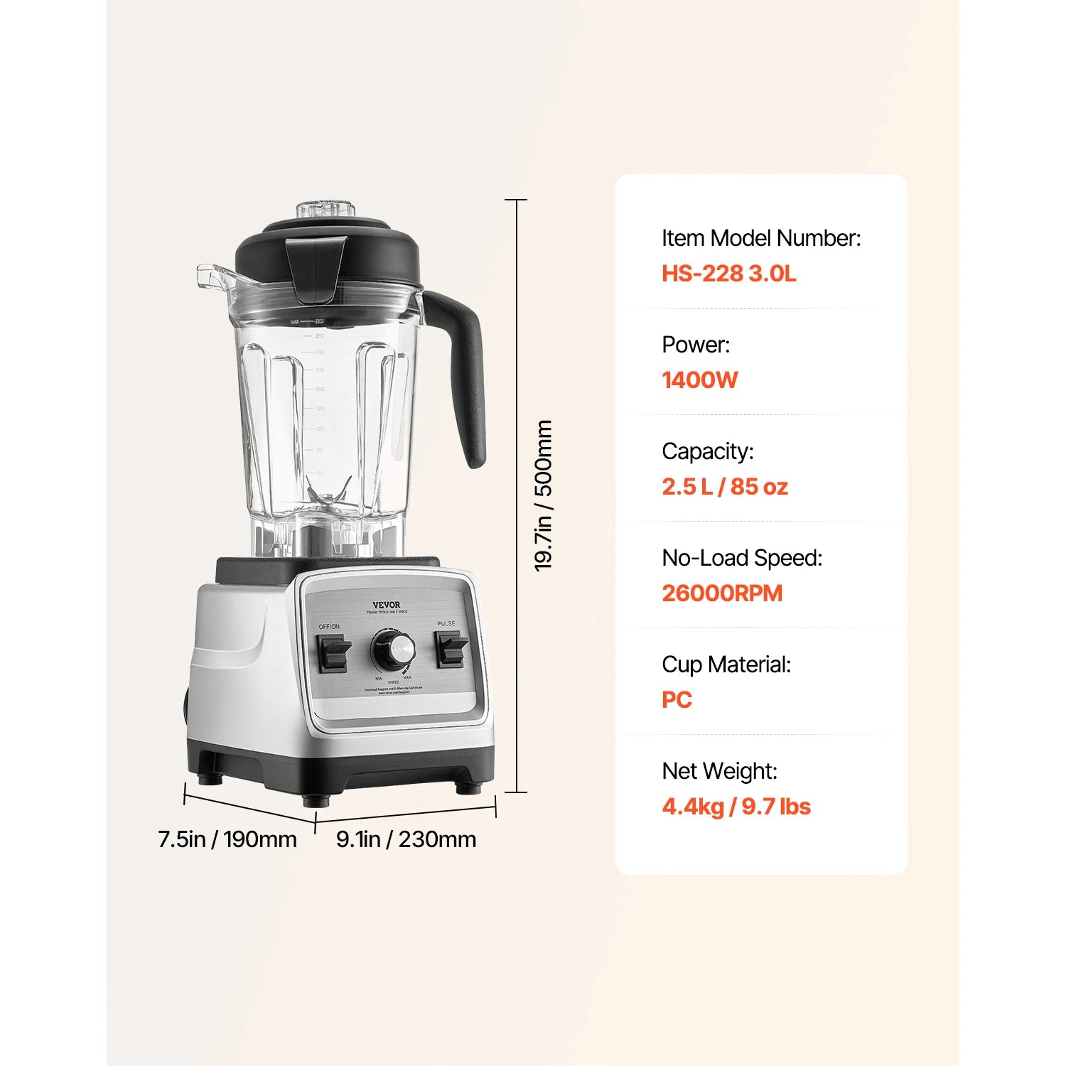 VEVOR 1400W Professional Smoothie Blender
