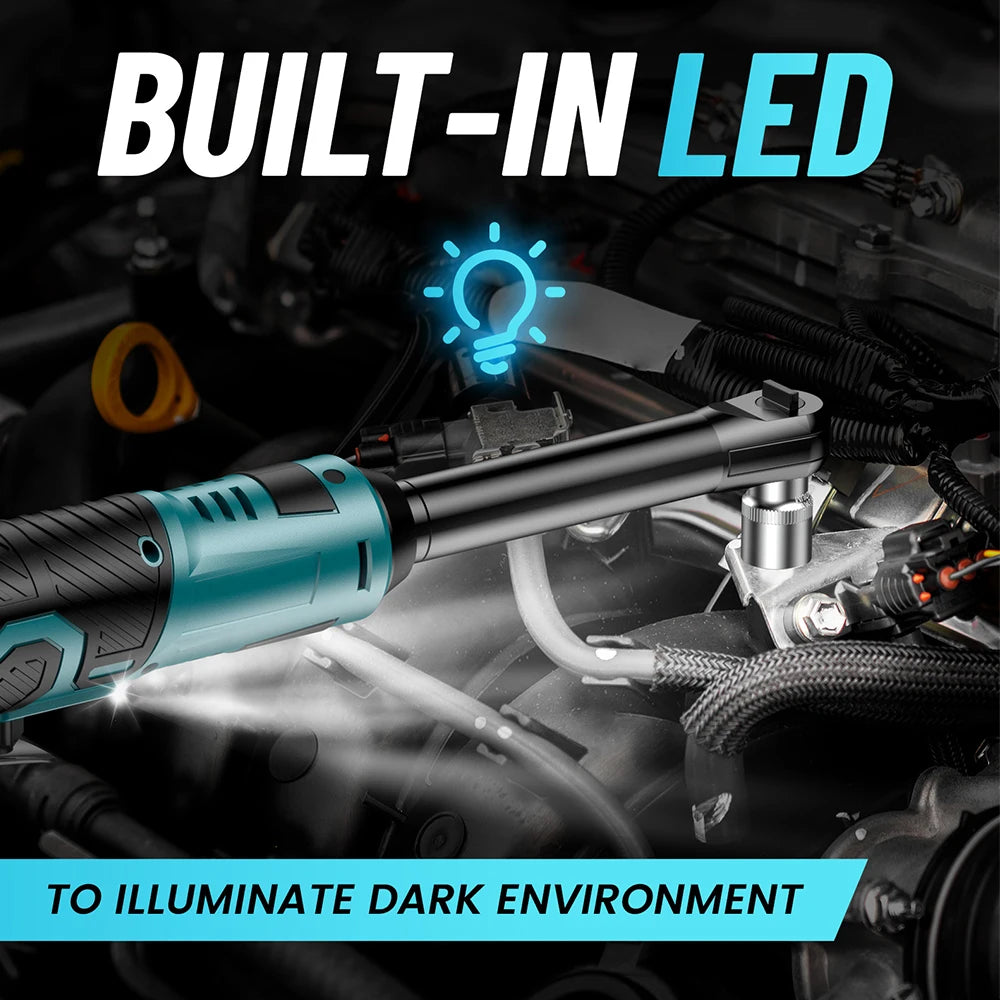 SEESII 3/8" 12V Cordless Extended Ratchet Wrench – 55Nm, 2 Batteries