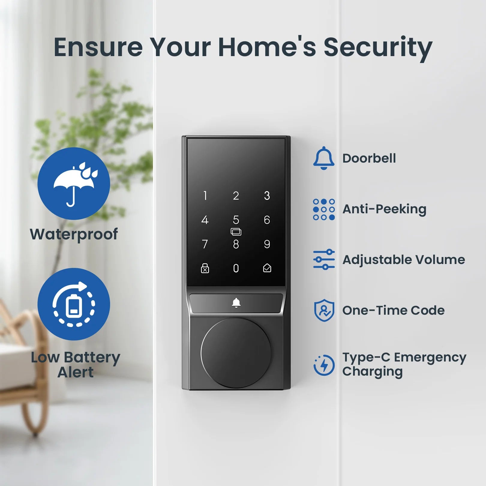 Smart WiFi Door Lock with Doorbell – Keyless Entry & Auto-Lock