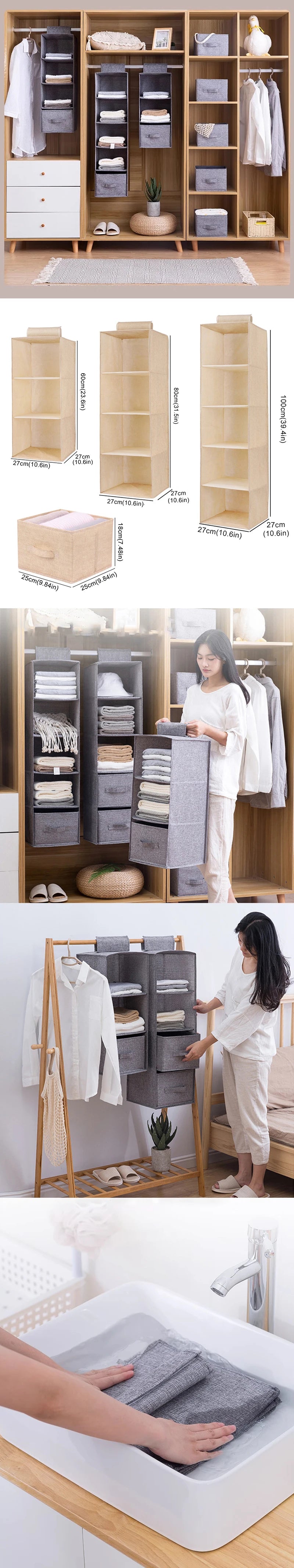 Cotton Linen Hanging Wardrobe Organizer – Collapsible Storage Shelf