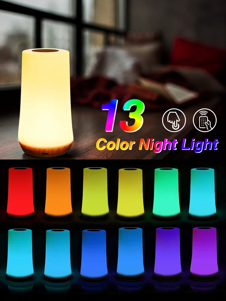 RGB LED Night Light – 13-Color Touch & Remote Control Lamp