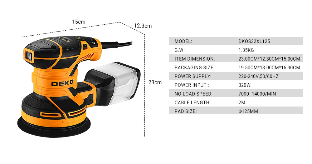 DEKO DKOS32XL125 320 W Random‑Orbit Sander