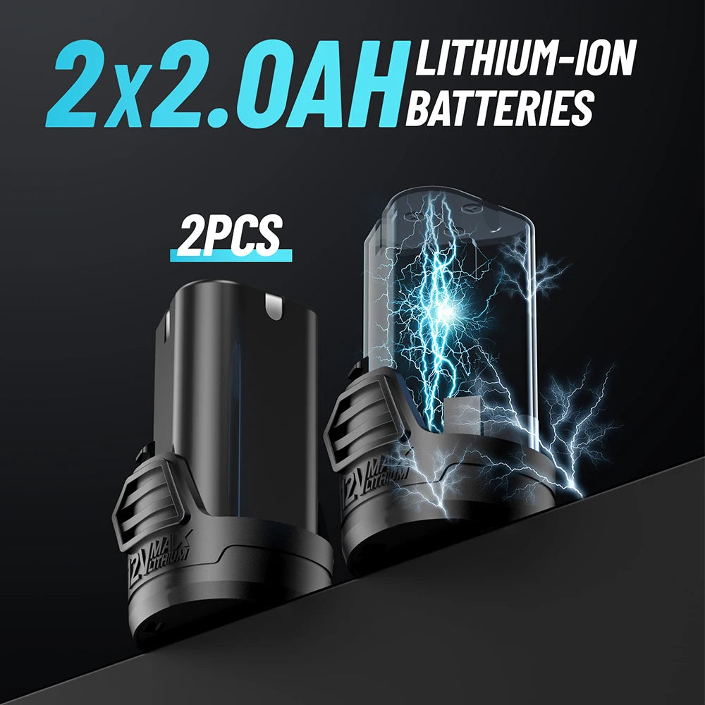 SEESII 3/8" 12V Cordless Extended Ratchet Wrench – 55Nm, 2 Batteries