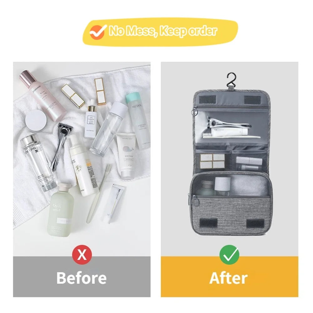 Portable Waterproof Toiletry Bag with Hanging Hook – Large Capacity Travel Makeup Organizer for Men & Women