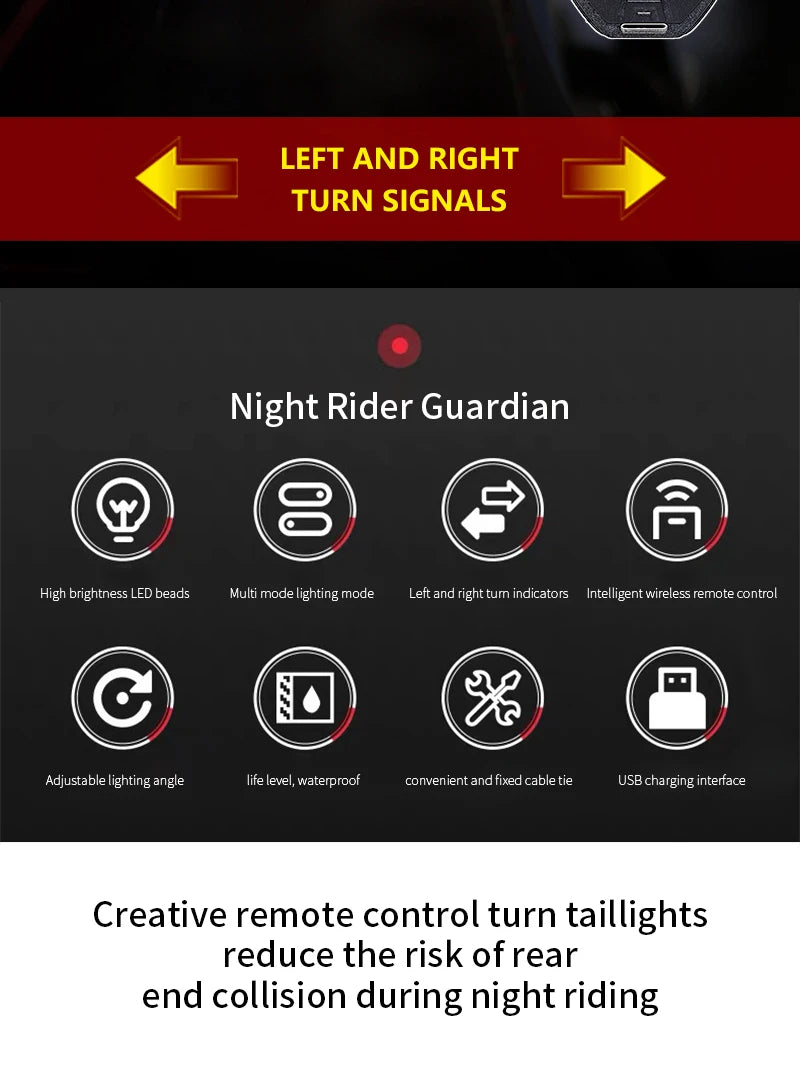USB Rechargeable Wireless Bike Turn Signals