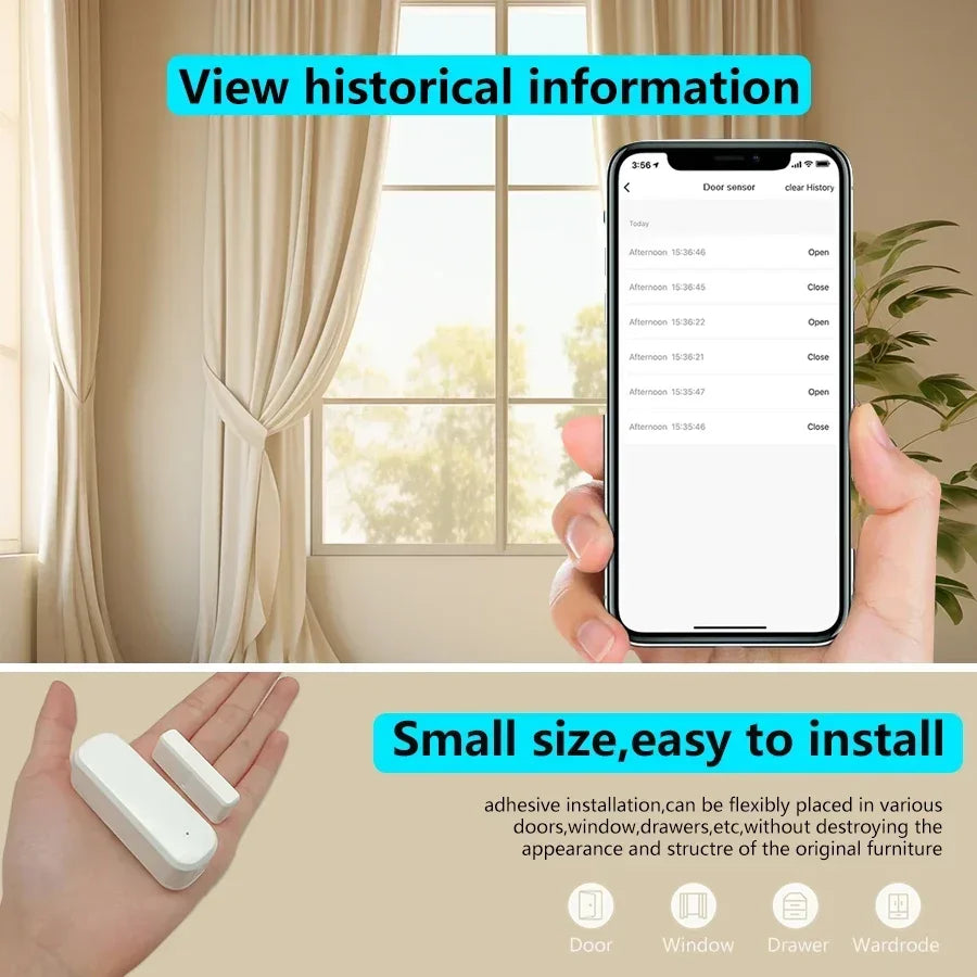 Tuya WiFi/ZigBee Smart Door & Window Sensor – Open/Close Detector