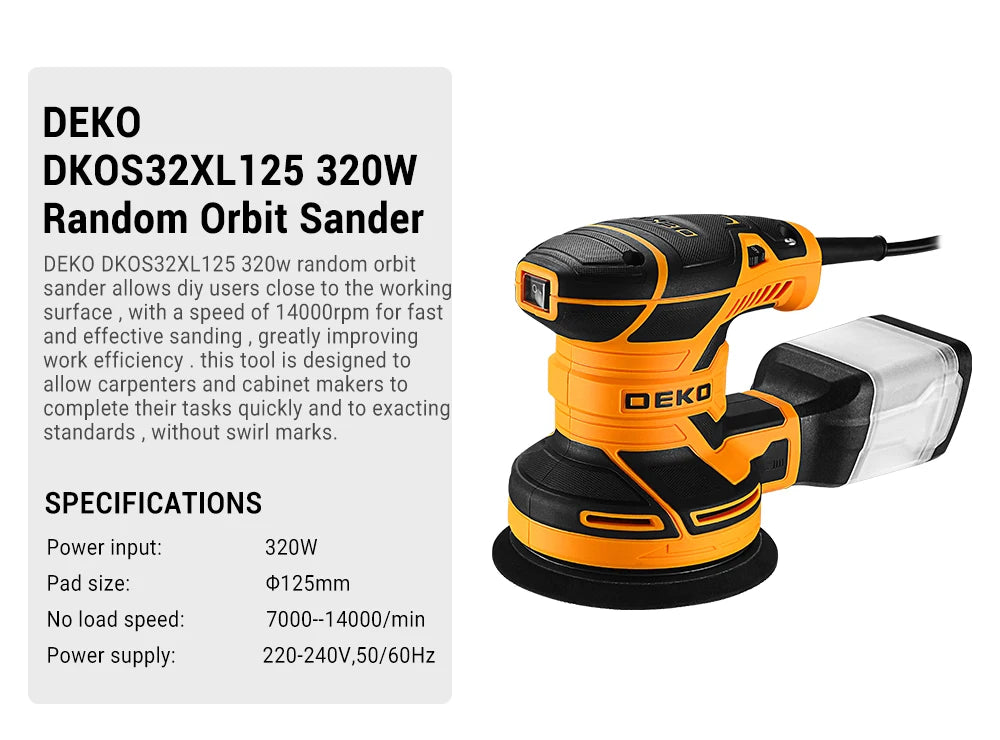 DEKO DKOS32XL125 320 W Random‑Orbit Sander