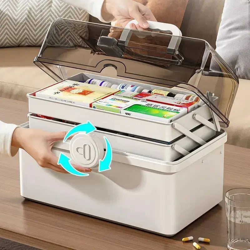 White Large Capacity Medicine Box – Multi-Layer Home Organizer