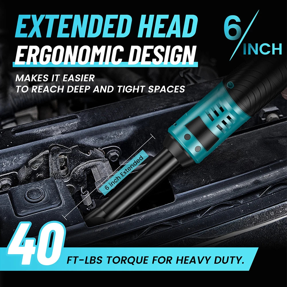 SEESII 3/8" 12V Cordless Extended Ratchet Wrench – 55Nm, 2 Batteries