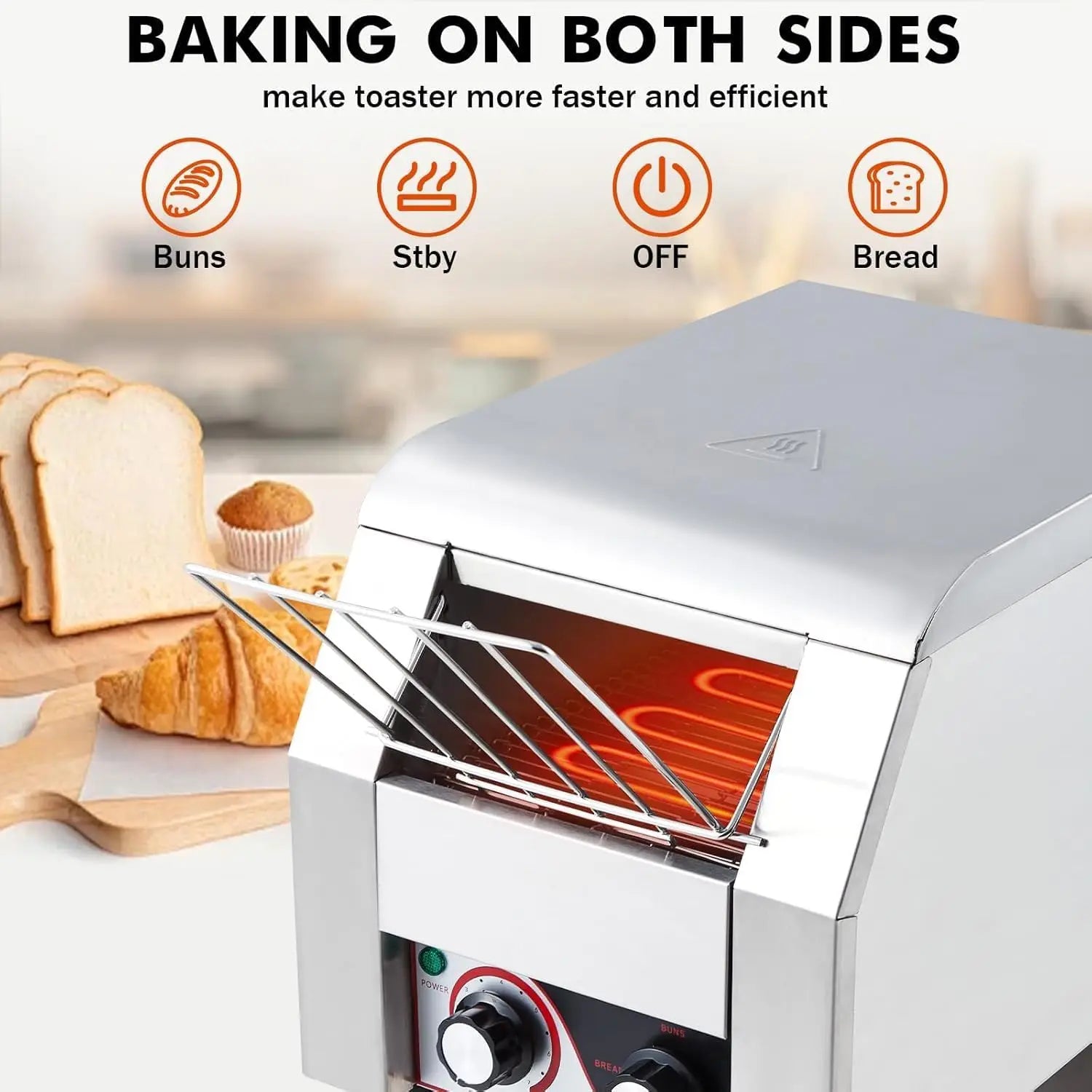 Commercial Conveyor Toaster 150 Slices/H Stainless Steel