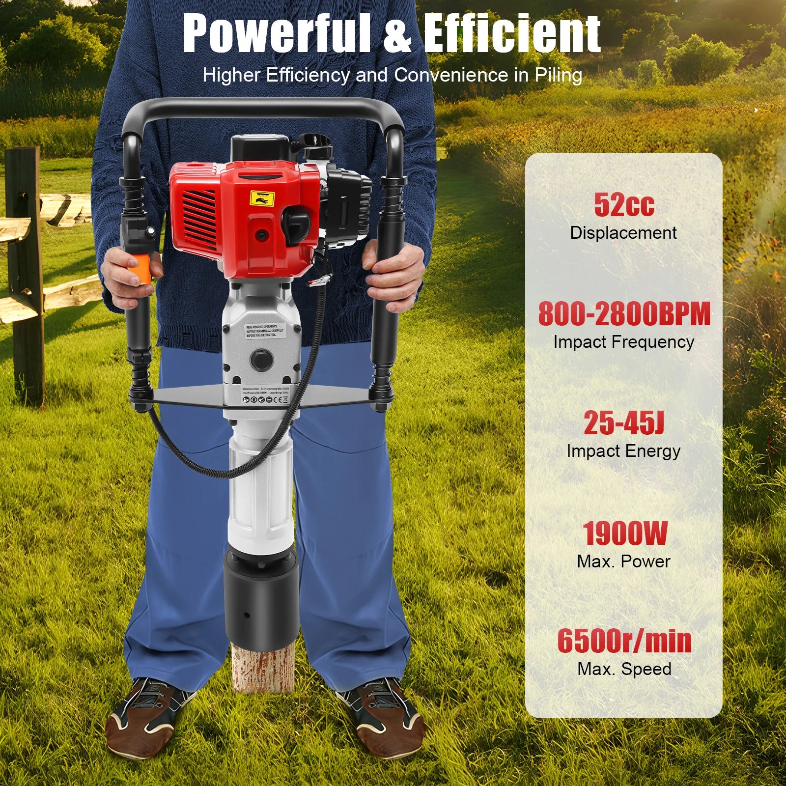 52CC Gas Post Driver Kit – 2-Stroke 1900W, 6500RPM