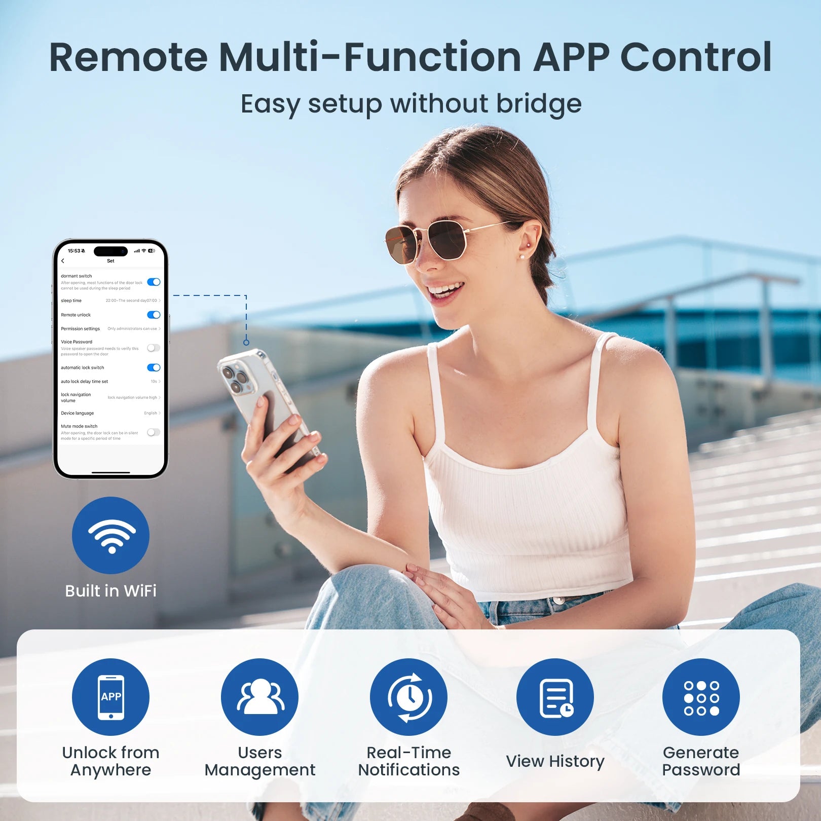 Smart WiFi Door Lock with Doorbell – Keyless Entry & Auto-Lock