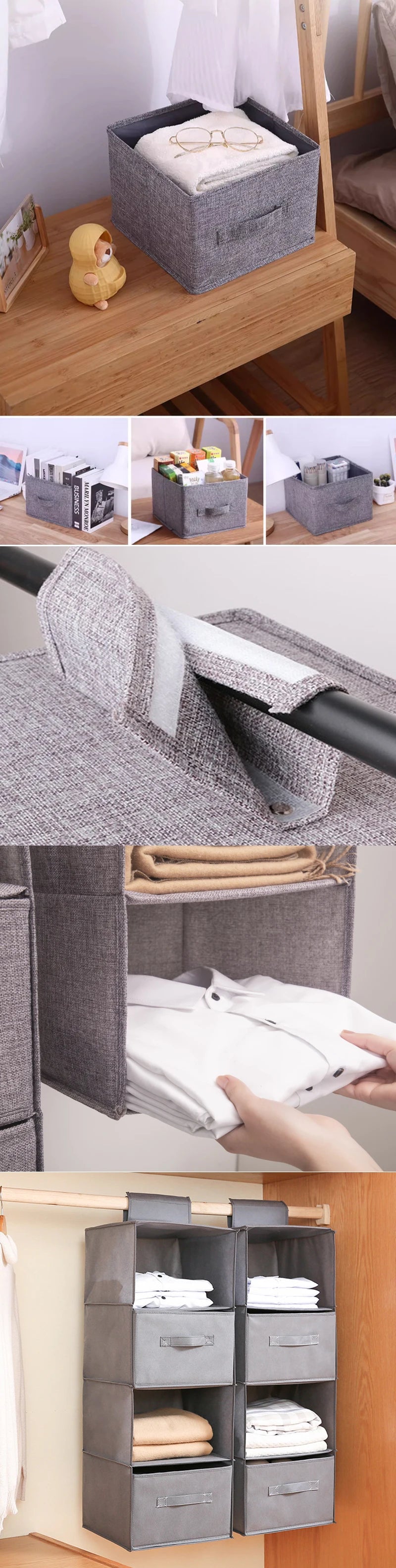 Cotton Linen Hanging Wardrobe Organizer – Collapsible Storage Shelf