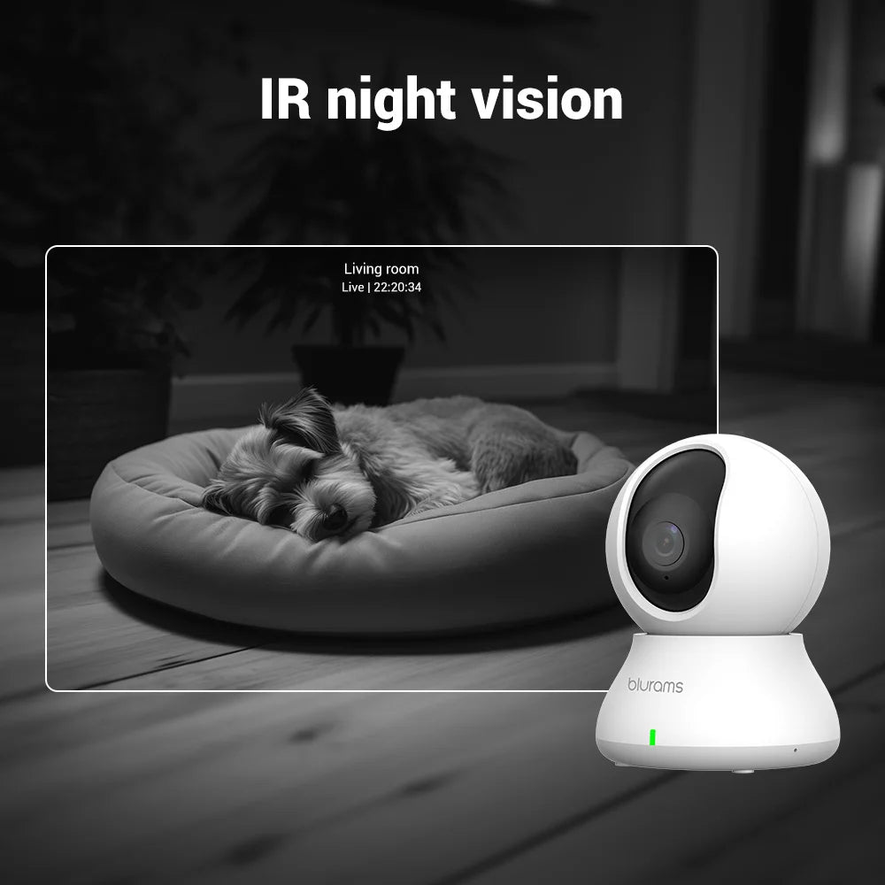 Blurams 2K Indoor WiFi Camera – 360° PTZ, Night Vision, 2-Way Talk