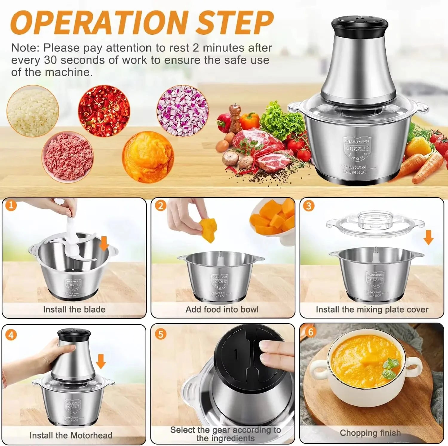Electric Meat Grinder & Food Chopper Stainless Steel