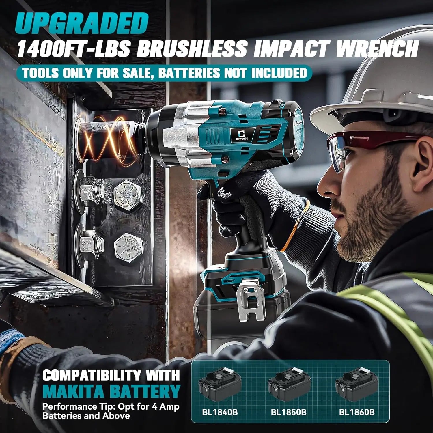 1/2" Cordless Impact Wrench – 1400 Ft-Lbs for Makita Battery