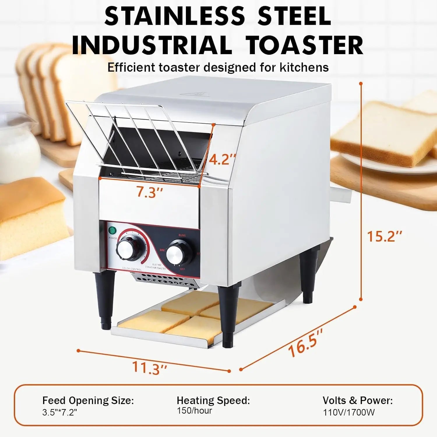 Commercial Conveyor Toaster 150 Slices/H Stainless Steel