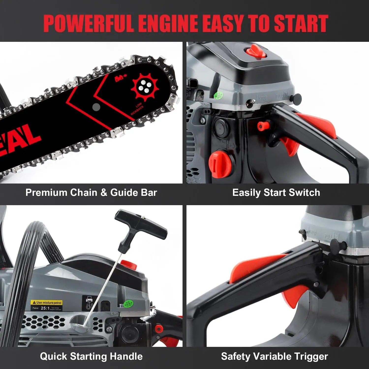 62CC 20" Gas Chainsaw – 3.4HP 2-Stroke Engine