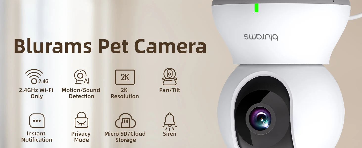 Blurams 2K Indoor WiFi Camera – 360° PTZ, Night Vision, 2-Way Talk