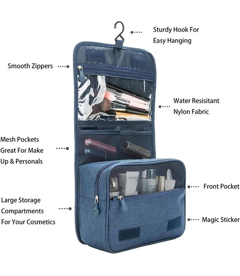 Portable Waterproof Toiletry Bag with Hanging Hook – Large Capacity Travel Makeup Organizer for Men & Women