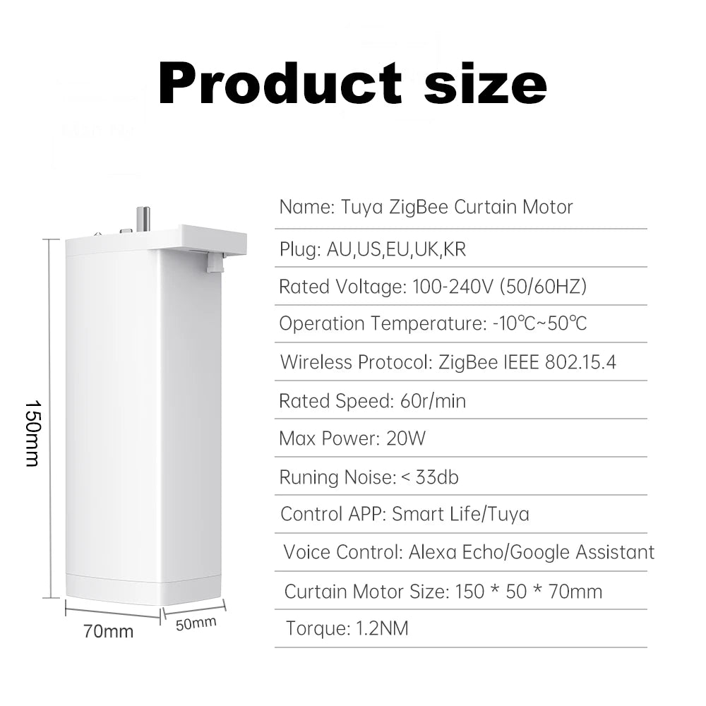 Tuya Smart 155MM Electric Curtain Motor – ZigBee/WiFi & Voice Control