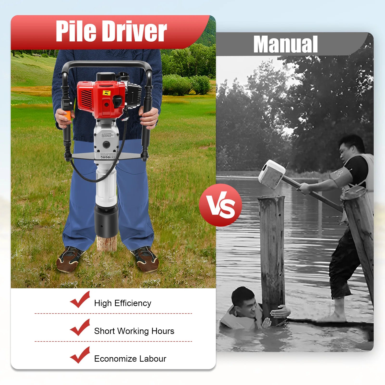 52CC Gas Post Driver Kit – 2-Stroke 1900W, 6500RPM