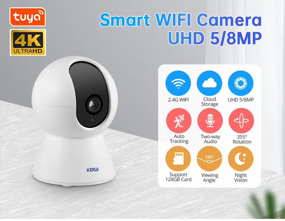 KERUI 4K Mini WiFi Indoor IP Camera – Tuya Smart Auto-Tracking CCTV
