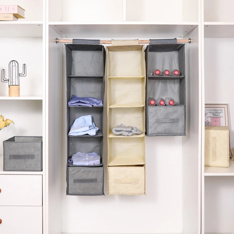 Cotton Linen Hanging Wardrobe Organizer – Collapsible Storage Shelf