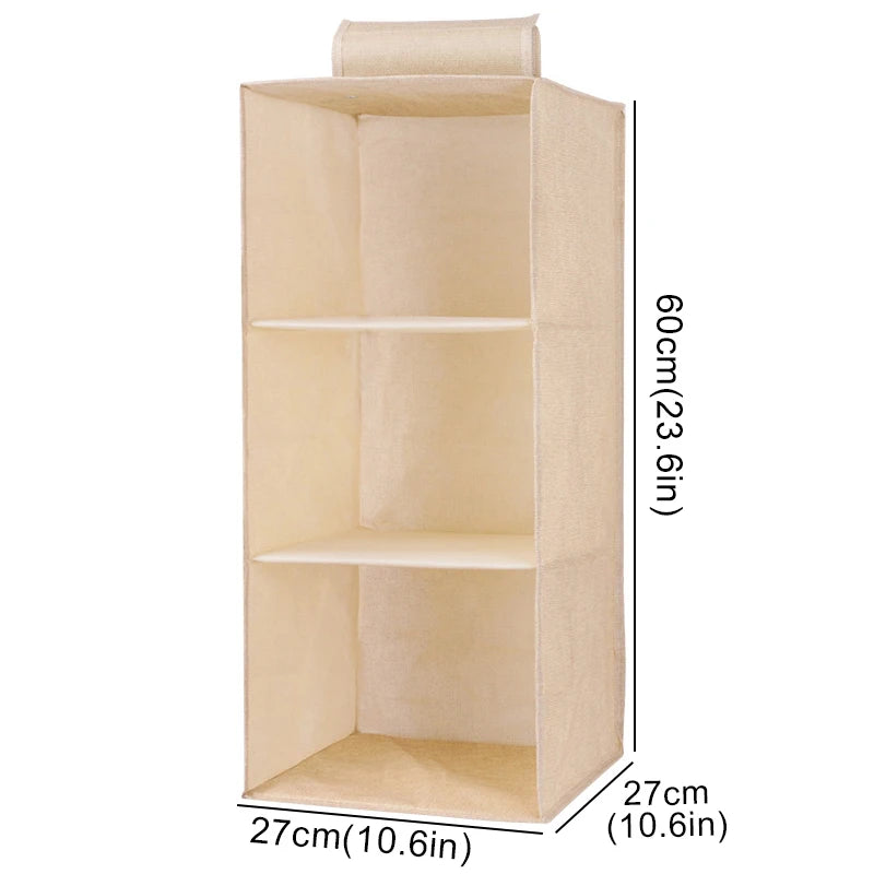 Cotton Linen Hanging Wardrobe Organizer – Collapsible Storage Shelf