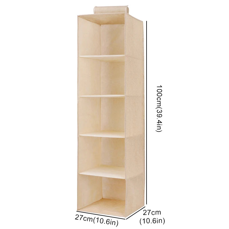 Cotton Linen Hanging Wardrobe Organizer – Collapsible Storage Shelf