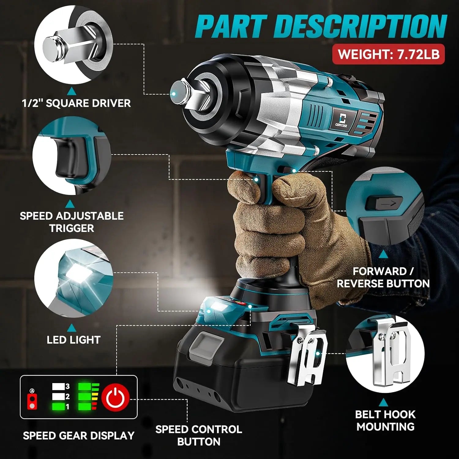 1/2" Cordless Impact Wrench – 1400 Ft-Lbs for Makita Battery