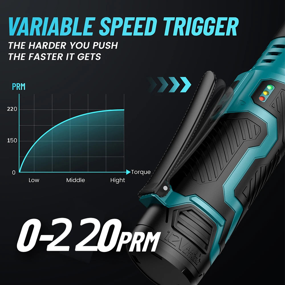 SEESII 3/8" 12V Cordless Extended Ratchet Wrench – 55Nm, 2 Batteries