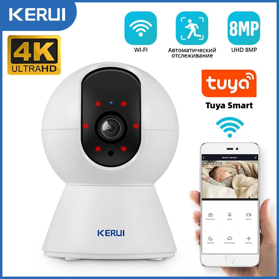 KERUI 4K Mini WiFi Indoor IP Camera – Tuya Smart Auto-Tracking CCTV