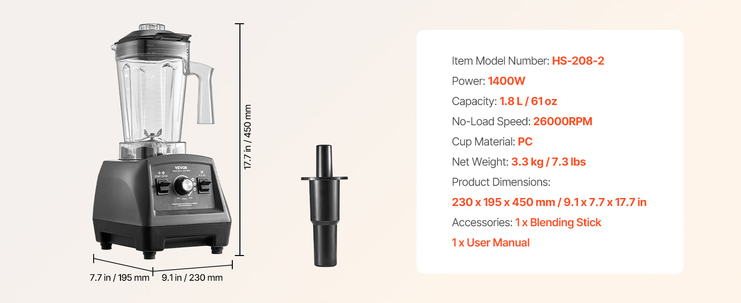 VEVOR 1400W Professional Smoothie Blender