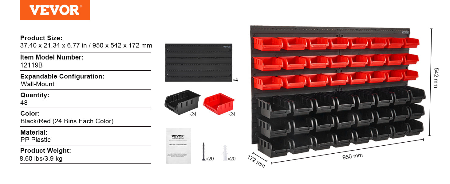 VEVOR Wall-Mounted Storage Bins Rack Organizer